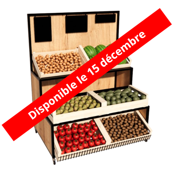 Étal fruits et légumes acier et bois sur roulettes